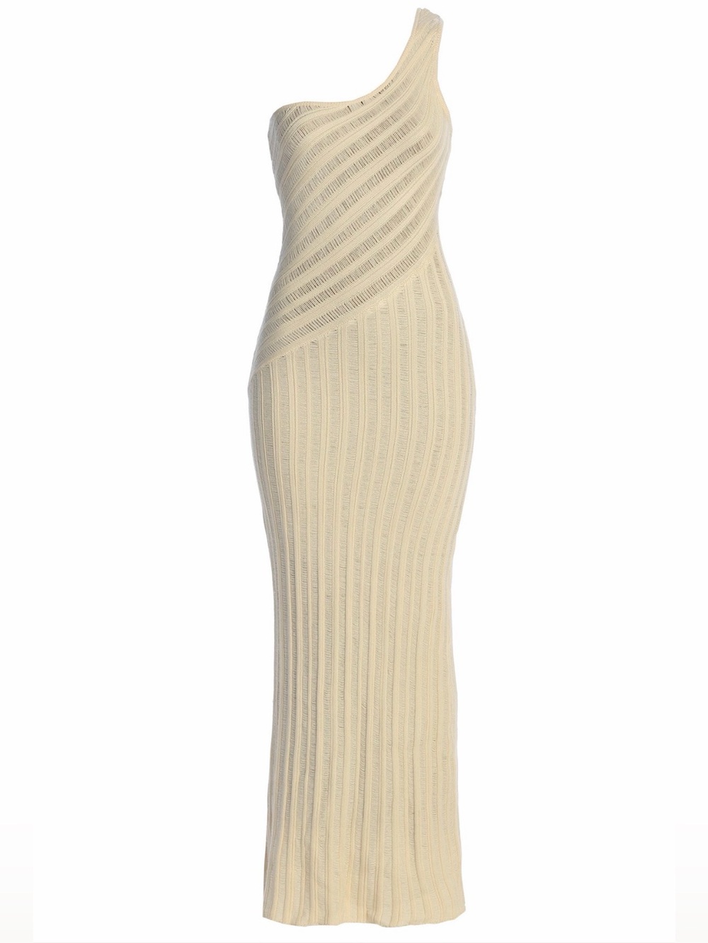 JLUXLABEL One-Shoulder Ribbed Maxi Dress in Cream
